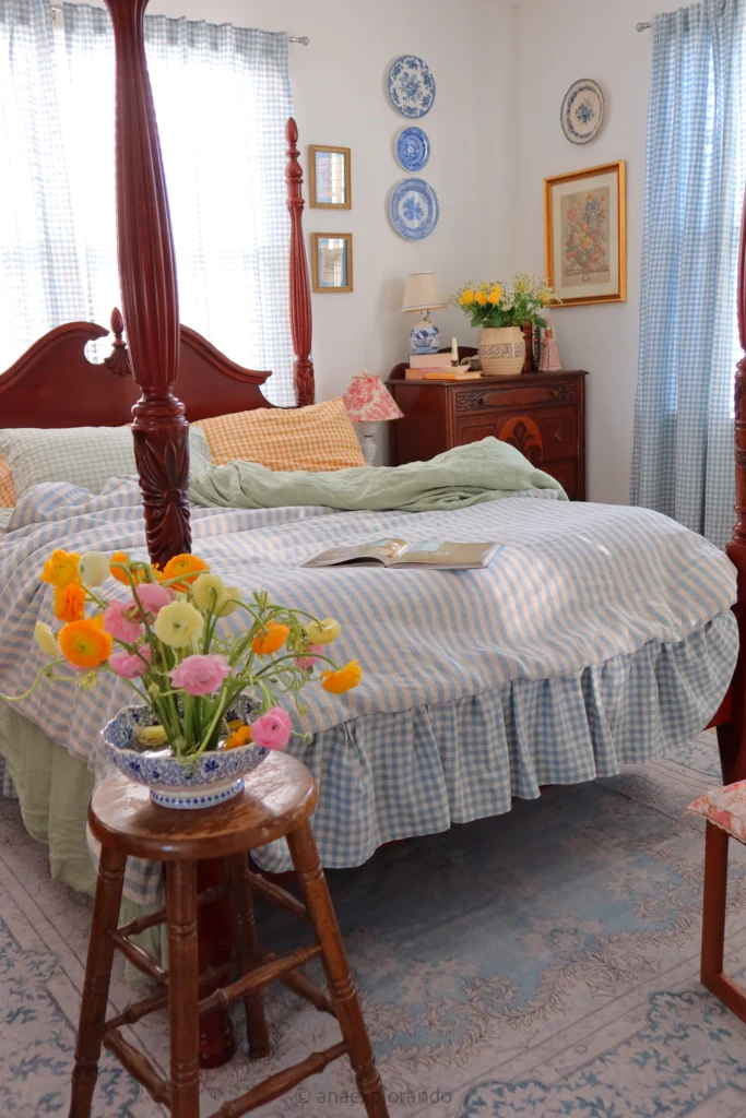 Antique furniture adds cottage charm.