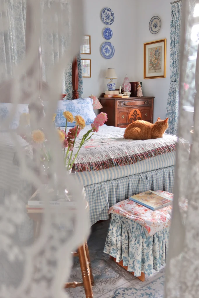 Layered fabrics add cottage charm to your home.